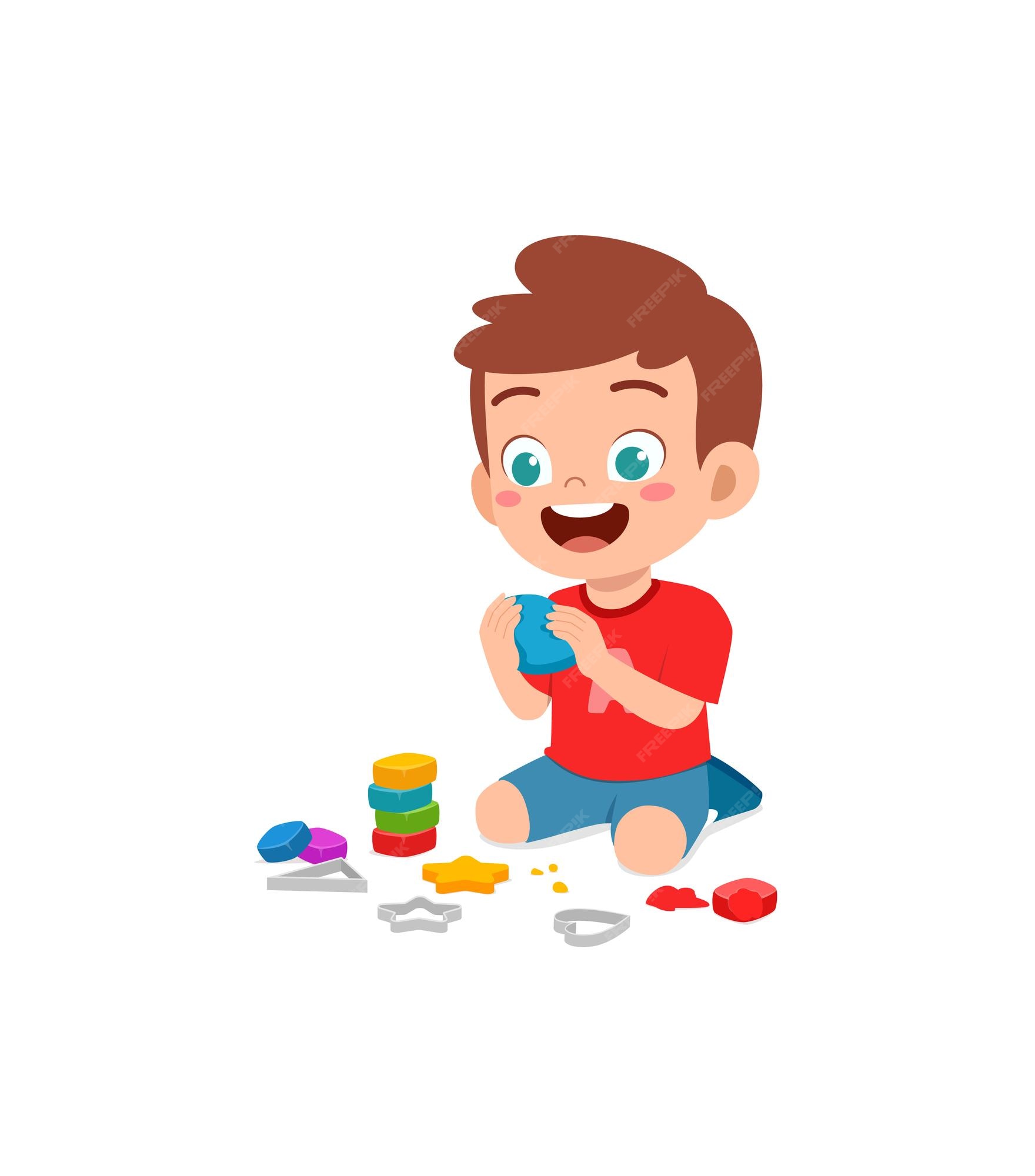 Premium Vector | Little kid play with toy clay plasticine Premium Vector | Little kid play with toy clay plasticine
