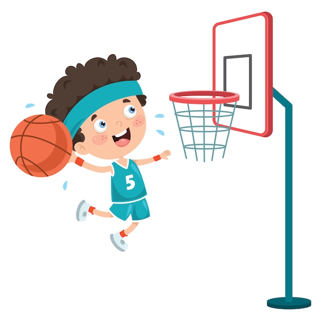 Vector little kid playing basketball