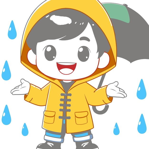 Vector little kid playing in the rain and feel happy