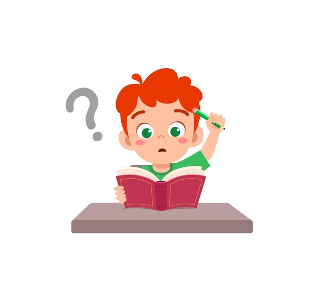 ベクトル 本を読んで混乱している小さな子供