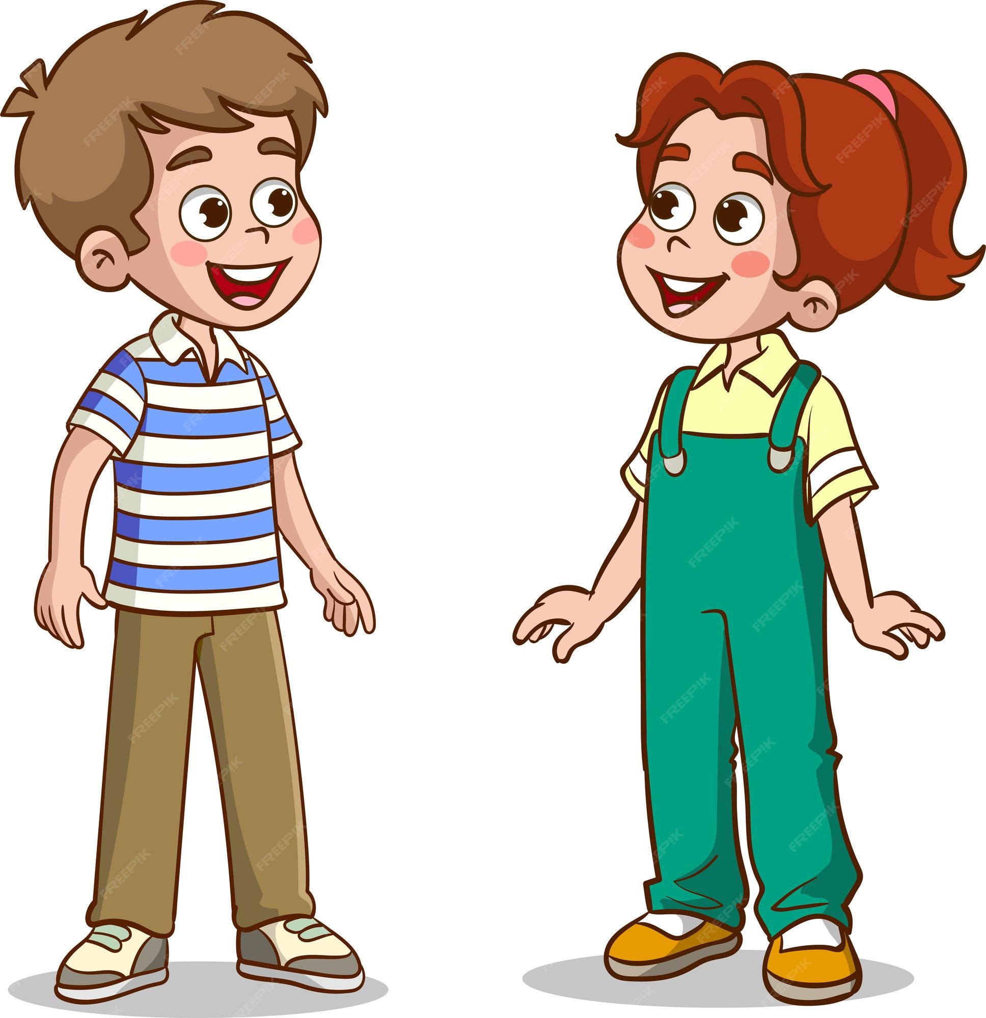 Premium Vector | Little kid say hello to friend and go to school together