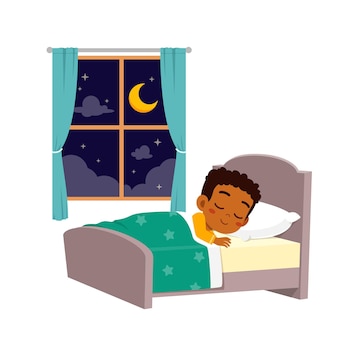 Premium Vector | Little kid sleep in the room at night