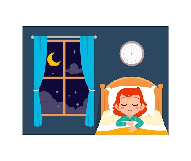 Premium Vector | Little kid sleep in the room at night