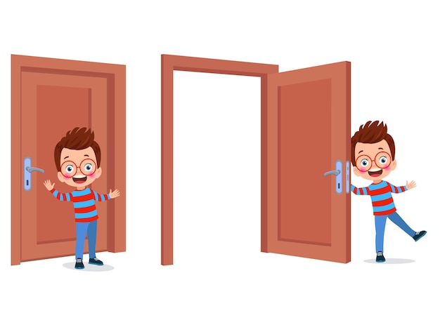 little kid standing and holding door knob