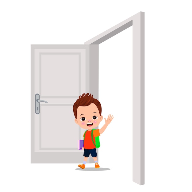 Little kid standing and holding door knob