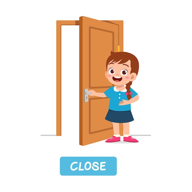 Little kid standing and holding door knob