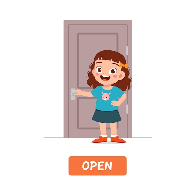 Little kid standing and holding door knob