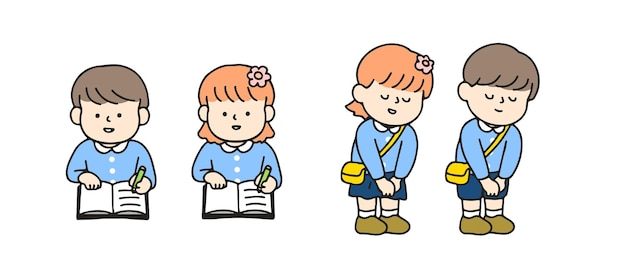 Little kid studying and thank you. Cute cartoon characters, Back to school concept