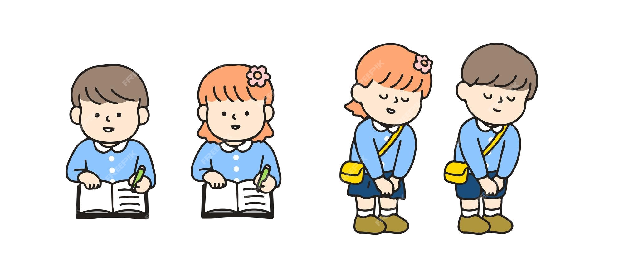 Premium Vector | Little kid studying and thank you. cute cartoon characters, back to school concept Premium Vector | Little kid studying and thank you. cute cartoon characters, back to school concept