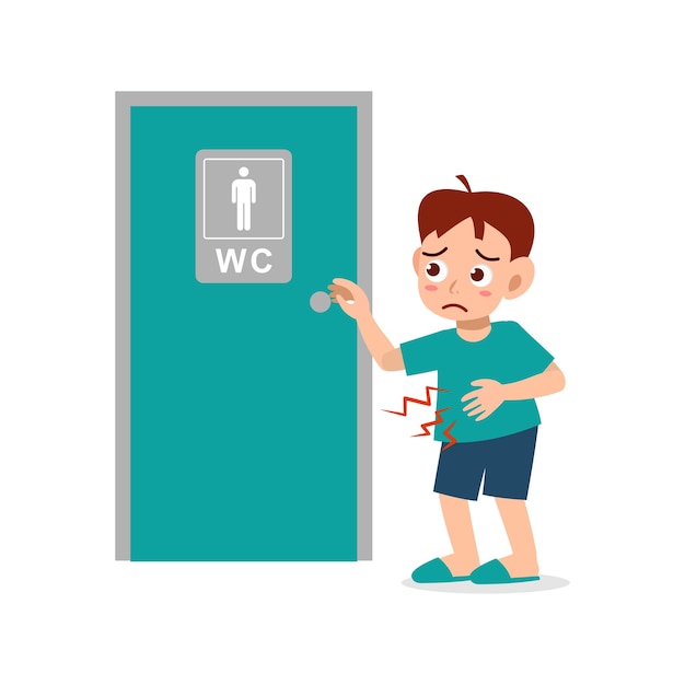 Vector little kid using toilet pooping