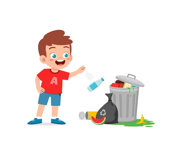 Vector little kid with bad behavior do littering