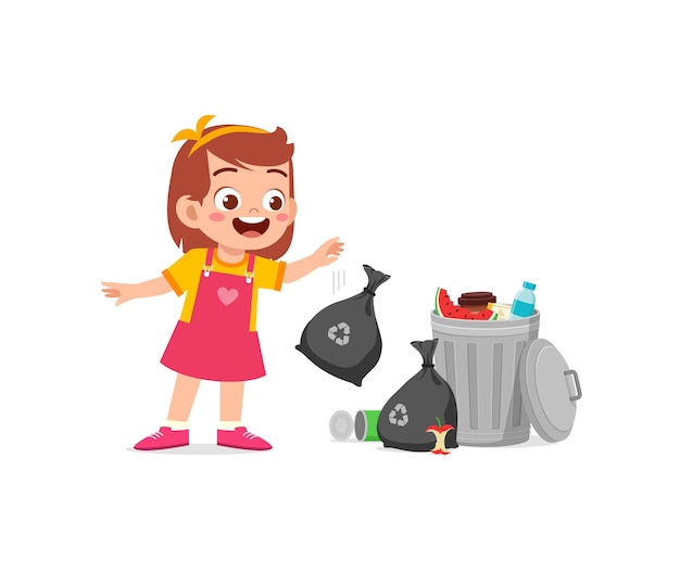 Vector little kid with bad behavior do littering