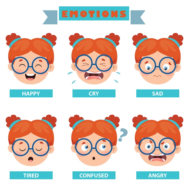 Vector little kid with different emotions
