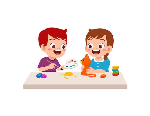 Little kids and friend play with toy clay plasticine