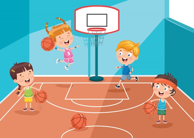 Little kids playing basketball