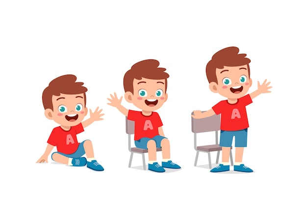Vector little kids with pose sit and standing