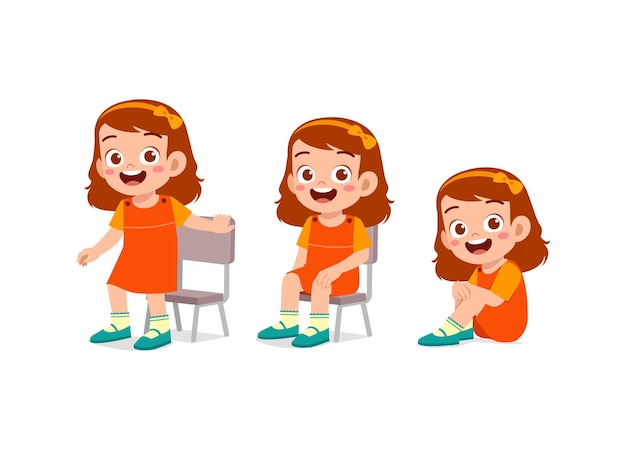 Vector little kids with pose sit and standing