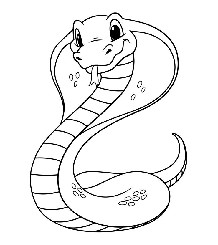 Vector little king cobra cartoon animal illustration bw