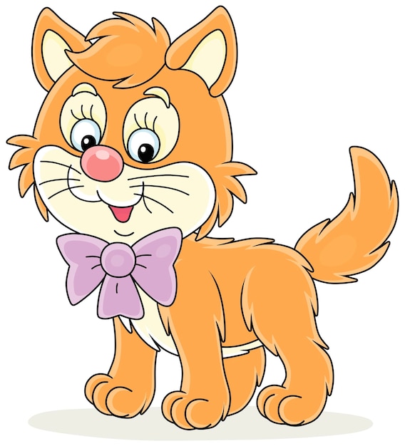 Little kitten with a bow vector cartoon illustration isolated on a white background