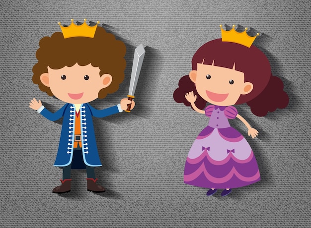 Vector little knight and princess cartoon character on grey background