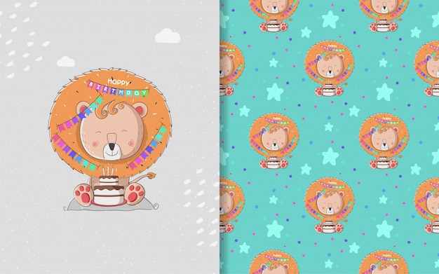 little lion baby shower and seamless pattern
