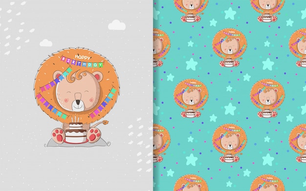 Little lion baby shower and seamless pattern