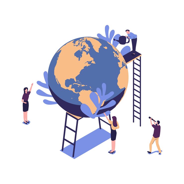 Vector little men prepare for the day of the earth save the planet save energy the concept of the earth day vector