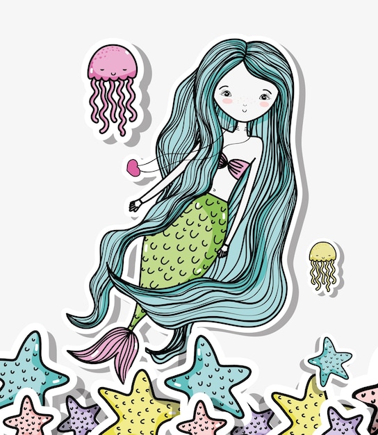 Vector little mermaid art cartoon