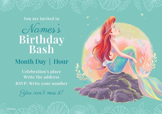 Vector the little mermaid birthday invitation