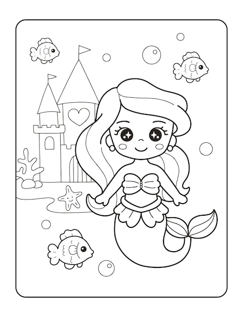 Vector little mermaid hand drawing printable coloring page