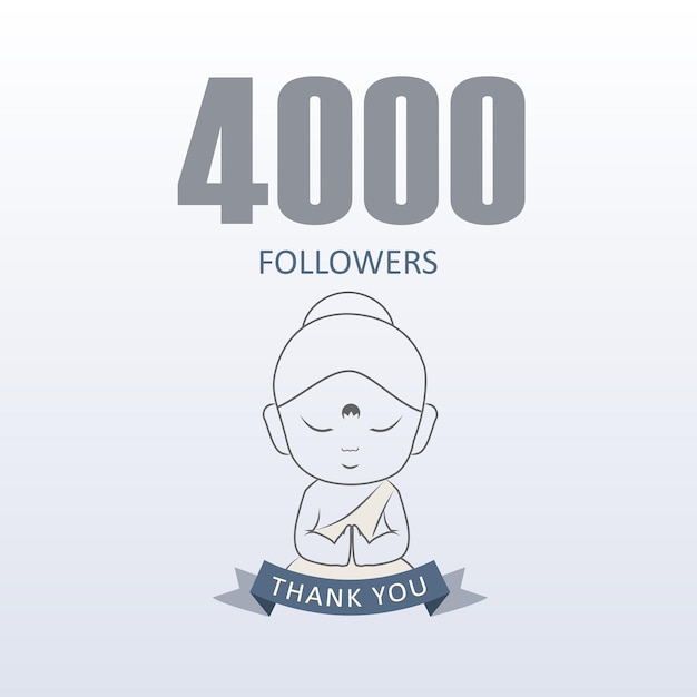 Vector little monk showing gratitude for 4000 followers on social media thank you from little buddha