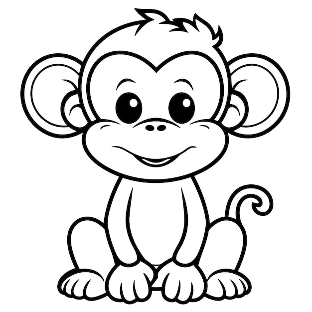 Vector little monkey coloring page animal outline