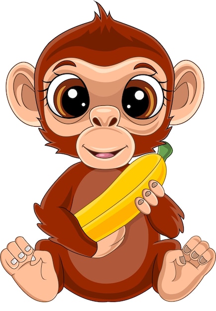 Vector little monkey holding banana