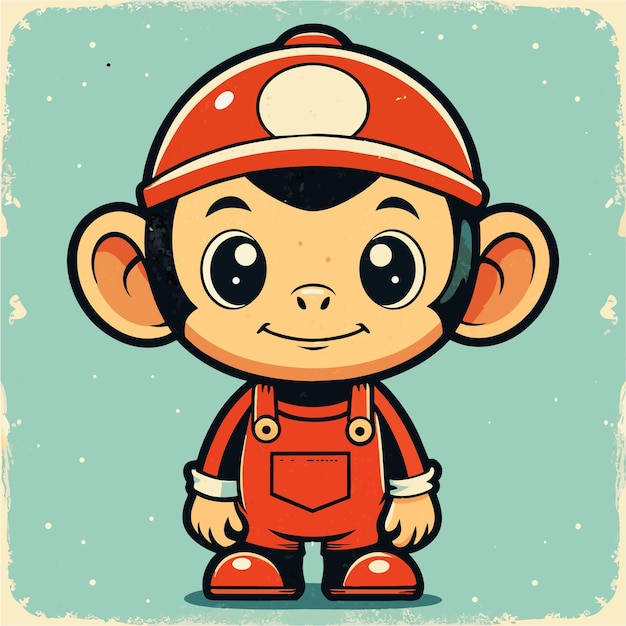 Vettore piccola scimmia in moto disegnata a mano icona adesiva concetto illustrazione isolata
