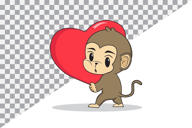 Vector little monkey with love cartoon character illustration