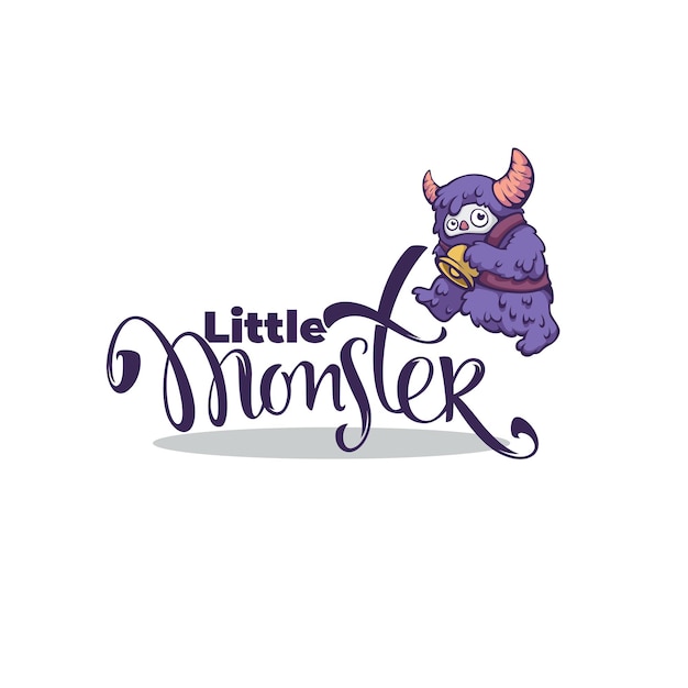 Вектор Маленький монстр, векторный шаблон логотипа с изображением волшебного существа и надписью