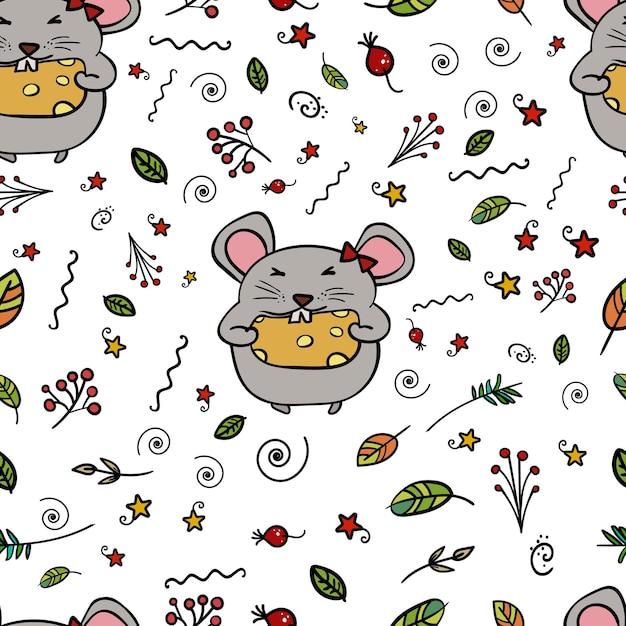 Little mouse eating cheese pattern