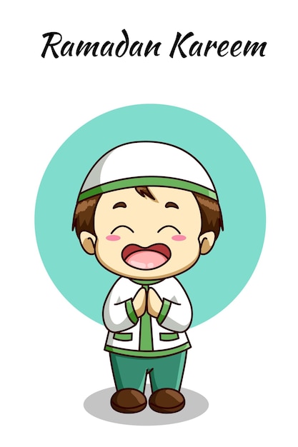 Little muslim boy, ramadan kareem cartoon illustration