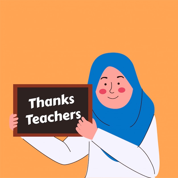 Little muslim girl held a sign saying thank teachers