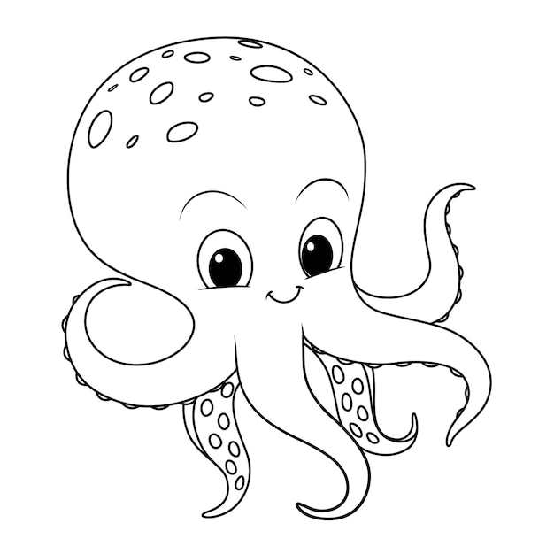 小さなタコ漫画動物イラスト BW