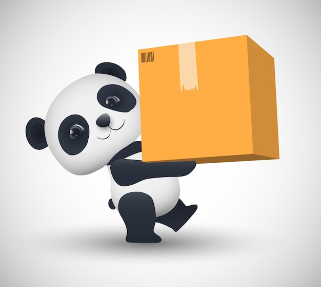 Vector little panda carries a parcel