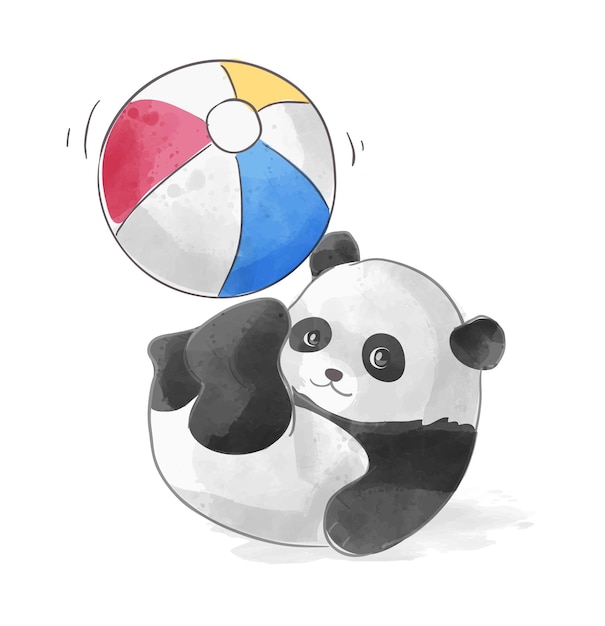 Piccolo panda che gioca con l'illustrazione della palla colorata