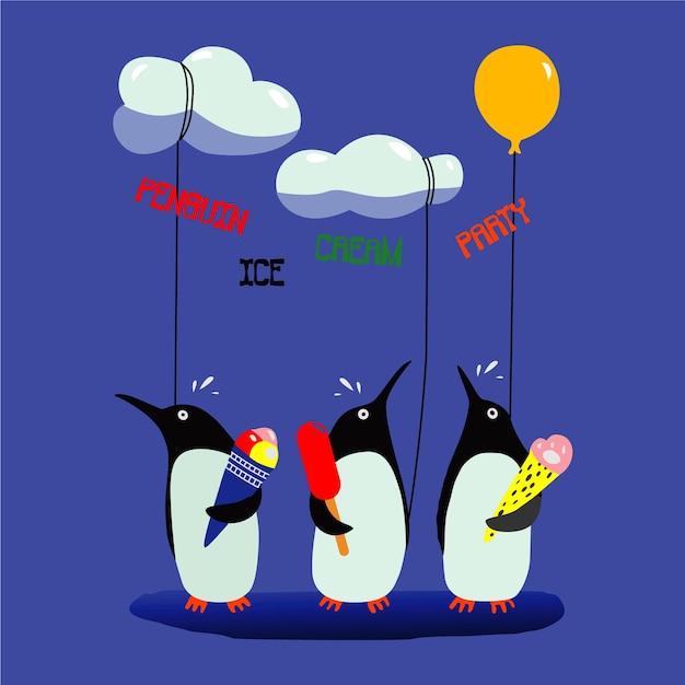 маленький пингвин семейный дизайн мультфильм векторная иллюстрация