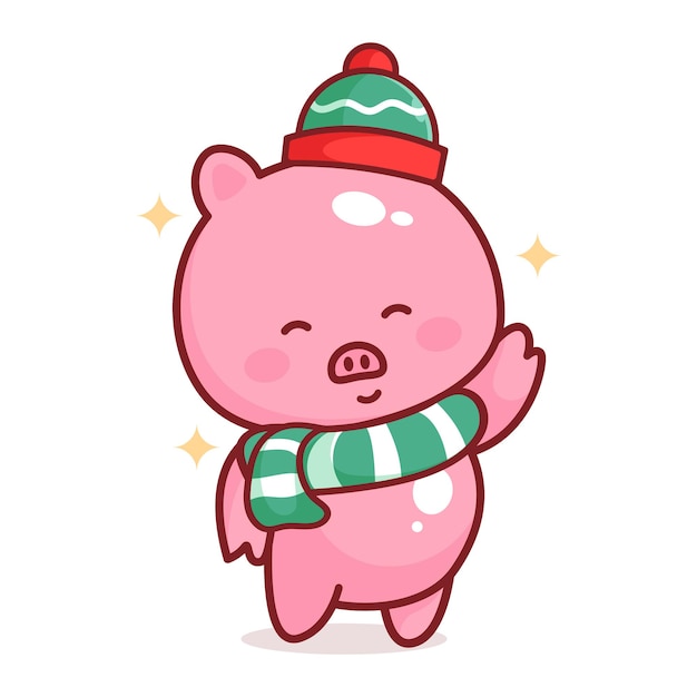 Little Pig with Christmas Hat Happy New Year