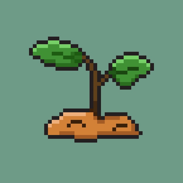 Маленькое растение на земле в стиле пиксель-арт