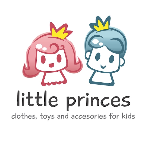 Little princes logo template with a princess and prince children