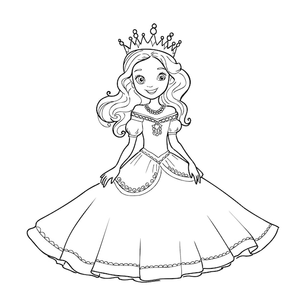 Vector little princess coloring page for kids