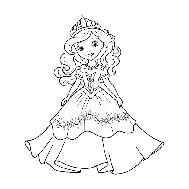 Vector little princess coloring page for kids