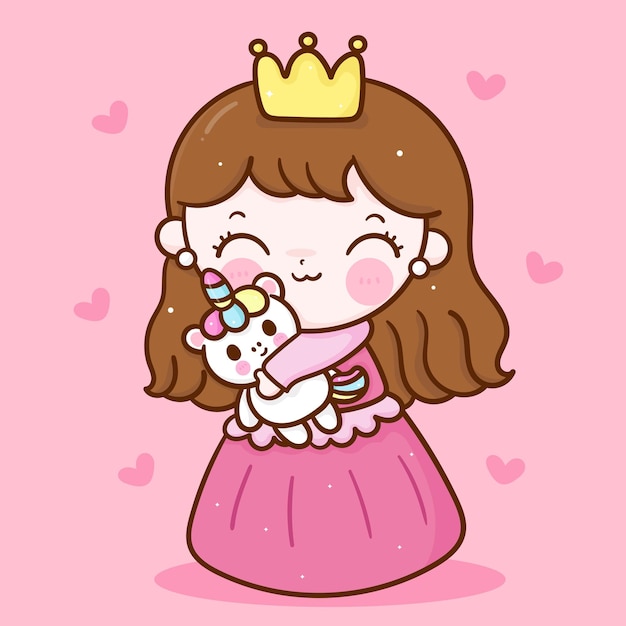 Little princess fairy hug cartoon unicorn cute friendship kawaii character