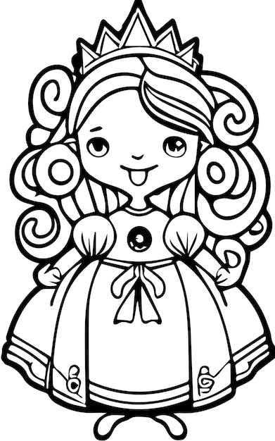 Vector little princess with curly hair coloring pages illustration